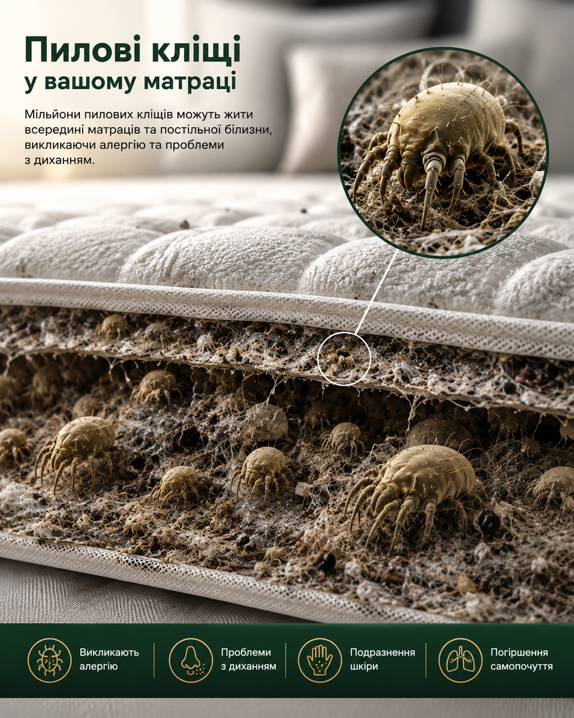 Обробка матраца розчином ALLERGO CLEAN